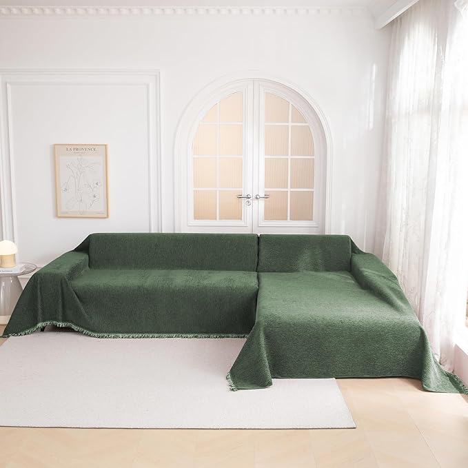 MYSKY HOME Couch Cover Sofa Covers Couch Covers for 3 Cushion Couch Sofa Pet Friendly, L Shaped Couch Cover Sectional Couch Covers Non Slip Dogs Furniture Protector for Kid, Dog, 91"x134", Moss Green - Image 5