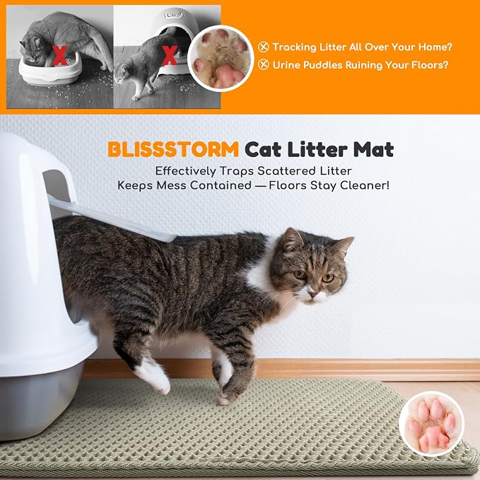 Cat Litter Mat 35"x24",Double Layer EVA litterbox Mat Beige | Extra Large Honeycomb, Waterproof & non-slip, Odor-free, easy clean, washable durable floor protector,scatter control - Image 7