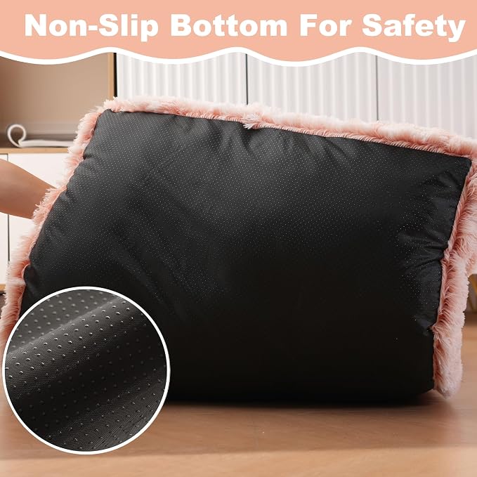Bedfolks Waterproof Dog Crate Bed with Removable Washable Cover, Plush Faux Fur Pad, Extra Large, Fluffy Kennel Bed, 41"x27", Pink - Image 6