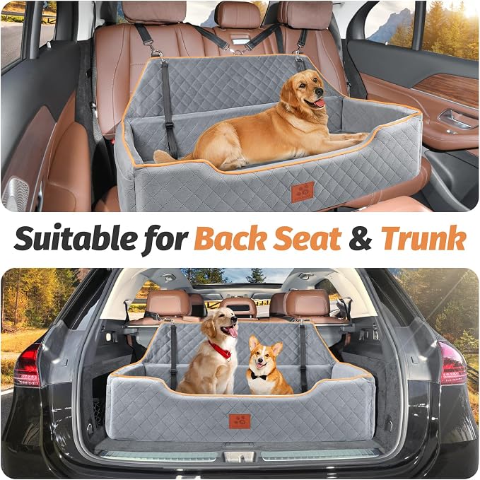 XIEEAOZEE Large Dog Car Seat for Pets Under 100 lbs, Backseat Dog Car Bed | Washable Pet Booster Seat for 2 Medium Dogs, Pet Travel Seat with Storage Pockets, Safety Belts - Image 5