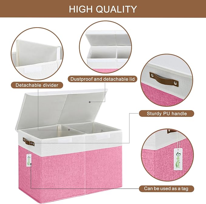Bagnizer Large Toy Storage Box with Lids, Collapsible Sturdy Baby Storage Organizer Chest Bin Basket for Kids, Boys, Girls, Playroom, Nursery, Bedroom, Closet 25"x13"x16" (Pink and White) - Image 8