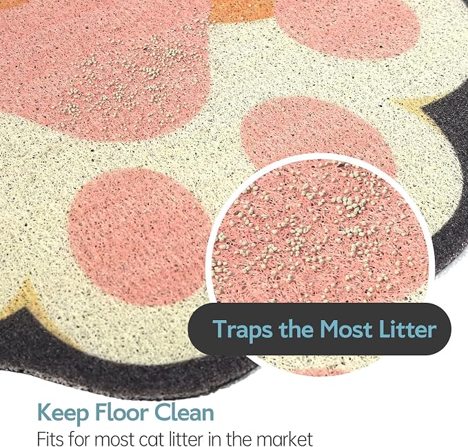 Cute Cat Litter Mat 24”x16”, Litter Box Mat, Litter Trapping Mat, Soft on Kitty Paws, Easy Clean, Anti Slip, Pet Accessories, Door Floor mats - White paw - Image 2