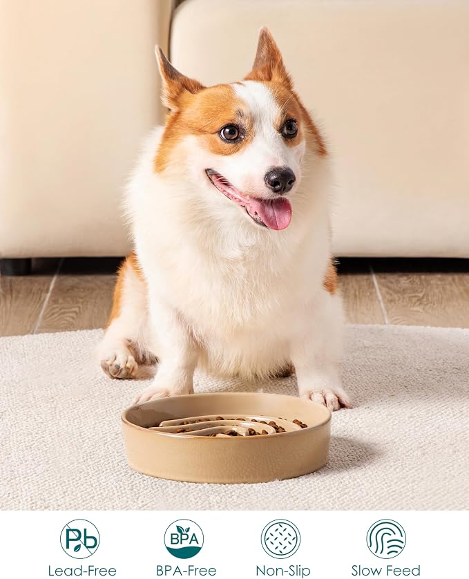 vancasso Slow Feeder Dog Bowl, 1.5 Cup Ceramic Slow Feeding Food Dish for Small and Medium Breed, Puzzle Dog Food Bowl for Fast Eater, Brown - Image 5