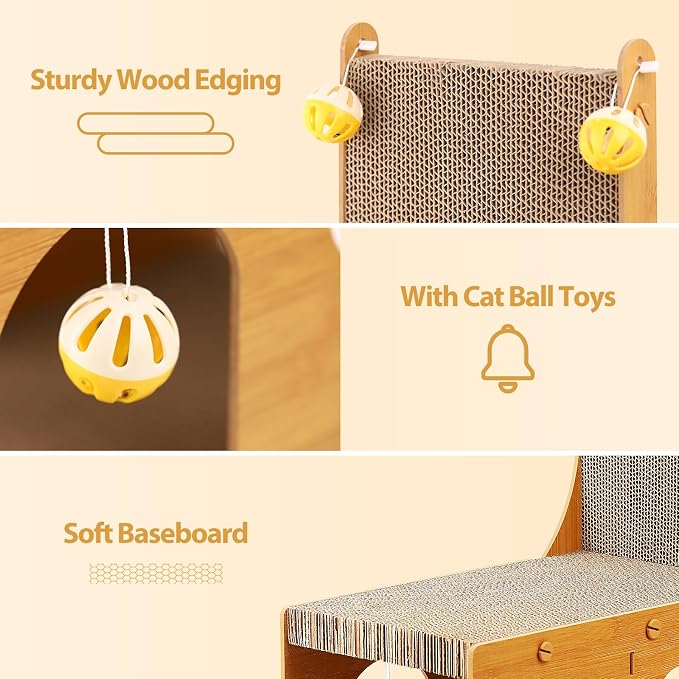 ​Cat Scratcher, Cat Scratching Board, L Shaped Vertical Cat Scratcher for Wall and Couch Protection, Cat Cardboard Scratcher with 4 Ball Toys for Indoor Cats - Image 4