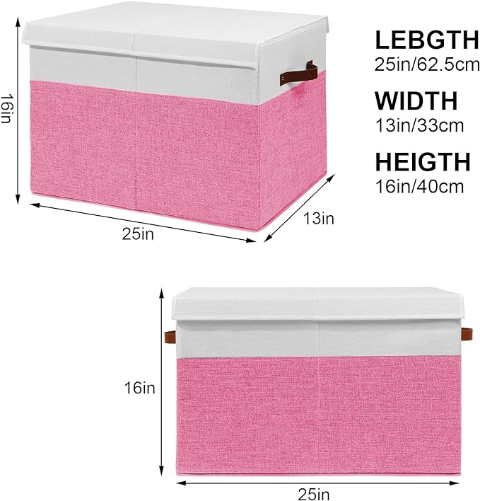 Large Toy Storage Box with Lid, Toy Chest Bin Boxes Basket with Dividers | Sturdy Toy Organizer Bin for Kids, Boys, Girls, Nursery, Living Room, Bedroom, Playroom 25"x13" x16" (Pink and White) - Image 3