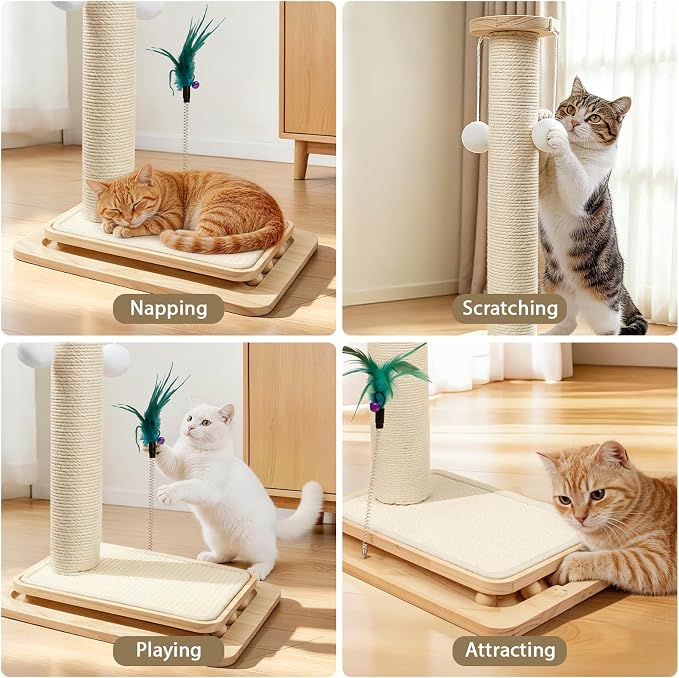 Cat Scratching Post with Sisal Mat and Wooden Base Indoor Scratcher | Stable cat scratch furniture with durable sisal post, scratch mat and hanging ball, protects furniture, easy assembly - Image 9