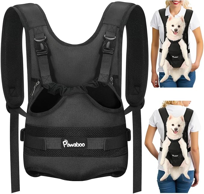 Pawaboo Pet Front Carrier Backpacks for Small Medium Dogs | Legs Out Easy-fit,Adjustable Straps,Hands-free,for Travel Hiking Cycling Camping AA-Black L by Pawaboo