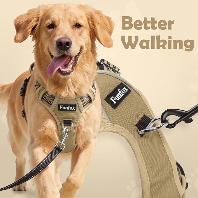 Dog Harness No Pull, Adjustable Pet Vest Harness, Super Soft Material with Vertical Handle Easy Control, Reflective Night Walking, 2 Leash Clips for Large Dogs, Brown, L - Image 2