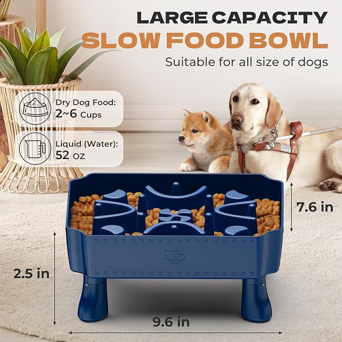 UPSKY Slow Feeder Dog Bowl with Raised Design for Healthy Eating Blue | Raised Slow Feeder Dog Bowls, Slow Dog Feeder Bowl with Anti-Choking Maze Puzzle for Small & Medium Breeds, 2-6 Cups Capacity - Image 5
