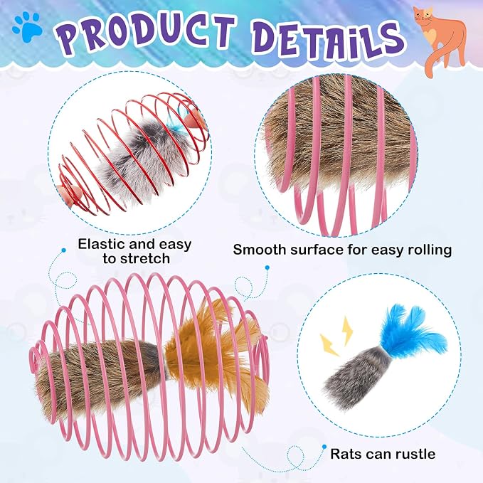 Jecery 5 Pcs Cat Toys Spring,Feathered Radish,Multicolor | Interactive Metal Cat Toy, Stretchable Rolling Ball, for Indoor Cats, Colorful Playful Coils, Kitten Pet Supplies - Image 3
