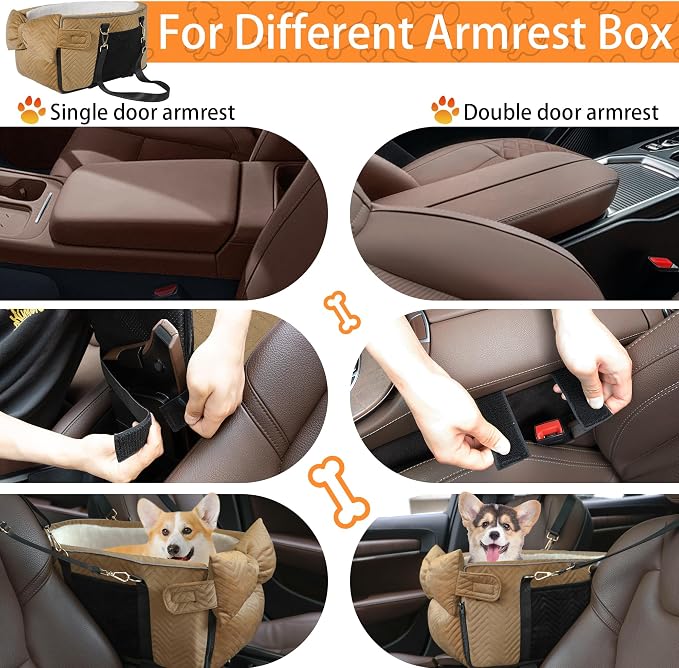 Dog Car Seat for Small Dogs Adjustable Portable Center Console Dog Car Seat Removable Cat Booster Cars Seats - Safety Belt with Cushion Anti-Collapse for Puppy Kitten Up to 15 Lbs - Image 4