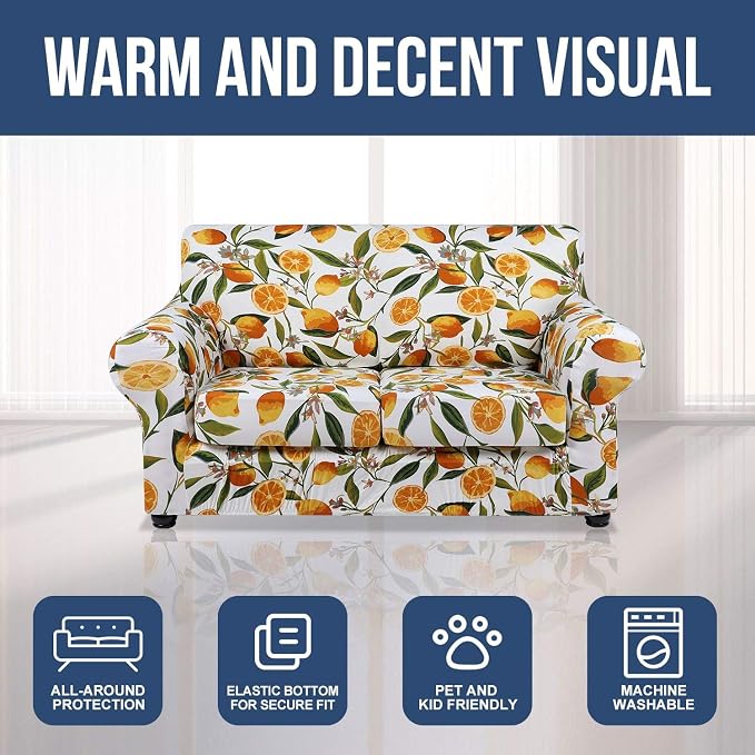 hyha Stretch Couch Cover, Sofa Covers for 2 Separate Cushion Couch Washable | Loveseat Cover, Floral Pattern, Printed, 3 Pieces, 2 Seater Furniture Protector with Elastic Bottom for Dogs, Pet Friendly - Image 8