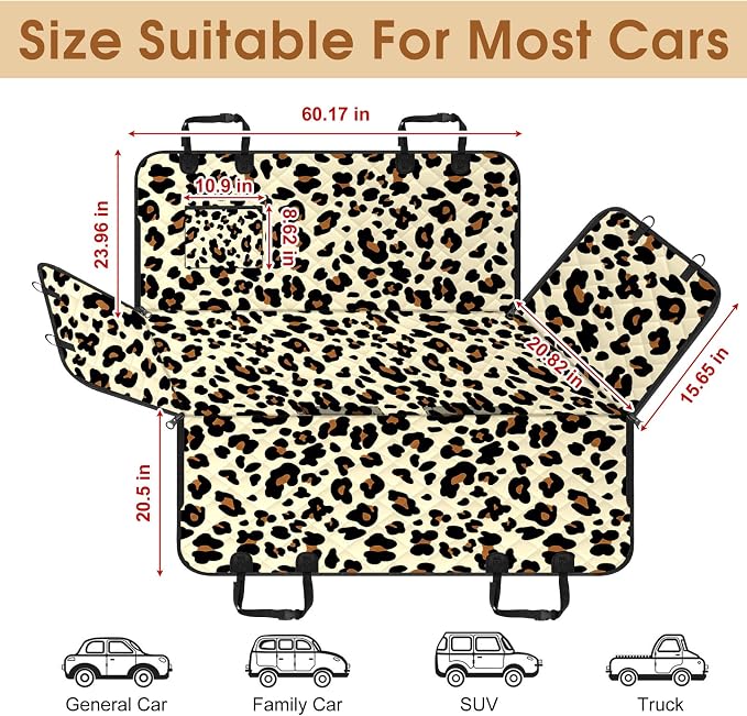 Waterproof Dog Car Seat Cover for Back Seat, Pet Hammock- S, Leopard/Black | Durable waterproof hammock with nonslip design & storage pockets. Protects seats from scratches, fits cars, SUVs & trucks. - Image 2