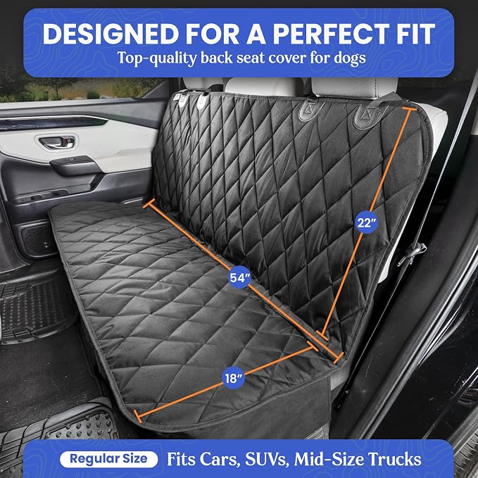 4Knines Heavy-Duty Rear Seat Cover for Dogs - Fitted, Tan Reg | K9-Shield waterproof layer, non-slip backing, quick-release clips for easy install and cleanup. Machine washable. - Image 2