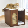 Wooden Indoor Cat House Suitable for Pets Under 66 Lbs, for Large Cats, Sturdy & Durable Semi-Enclosed Cat Bed Condo with Removable Washable Plush Cushion,Easy Video Assembly by Unknown