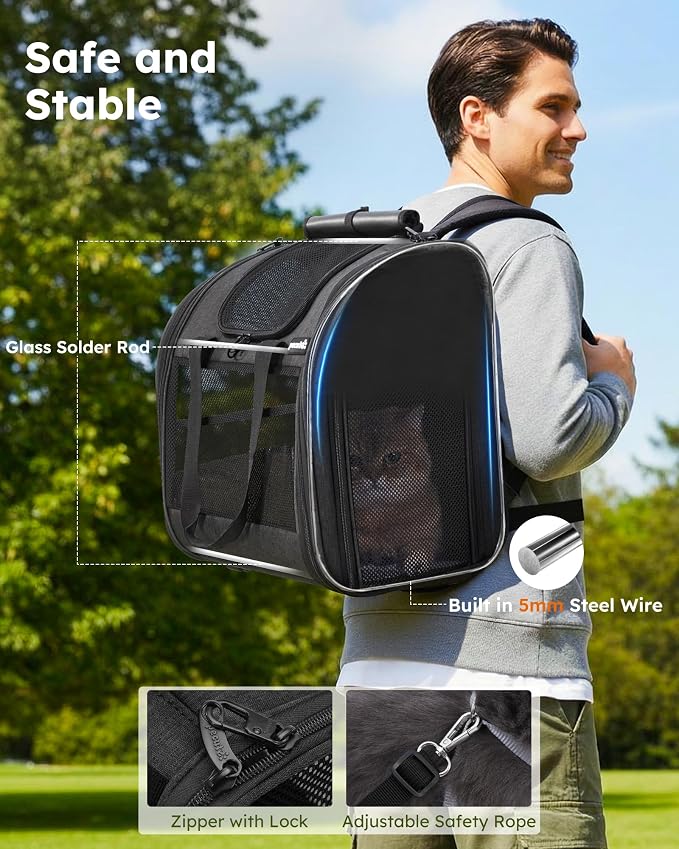 Pecute Cat Backpack with Widened Interior Space, Upgraded Dog Backpack Carrier with Various Ways to Carry, Pet Backpack with Breathable Mesh, Pet Travel Carrier with Soft Padded,Dark Grey | Breathable Mesh, Reinforced Support, Various Carry Ways, Ergon... - Image 3