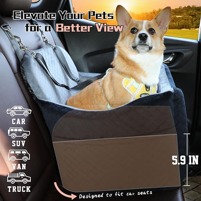 Dog Car Seats-Memory Sponge and Velvet Pet Booster Car Seat,Safety and Comfy,Ride Height 6" Elevated Enough to See Out the Window,Both Front and Back Seats Apply,Esay to Install and Clean.(H-Black) - Image 3
