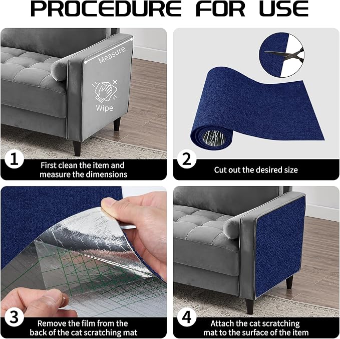 2 Pcs Total 78.8"x15.8" Cat Scratch Mat, Cat Scratch Couch Furniture Protector, Trimmable Self-Adhesive Cats Scratch Pads, DIY Cat Scratcher for Wall Protector and Covering Cat Tower (Blue) - Image 4