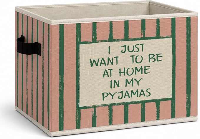 Cozy Home Quote Storage Bins Box with Handles, Lazy Day Collapsible Storage Basket, Retro Striped Foldable Basket for Organizing Playroom Nursery Bedroom Toys Books Clothes by Unknown