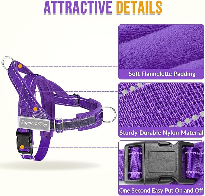 SlowTon No Pull Dog Harness with Front Clip - Heavy Duty, Soft Padded | Neck & Chest Adjustable, Tactical Pet Vest and Leash Set for Large Medium Sized Dogs, for Easy Walk & Training, Purple XL - Image 3