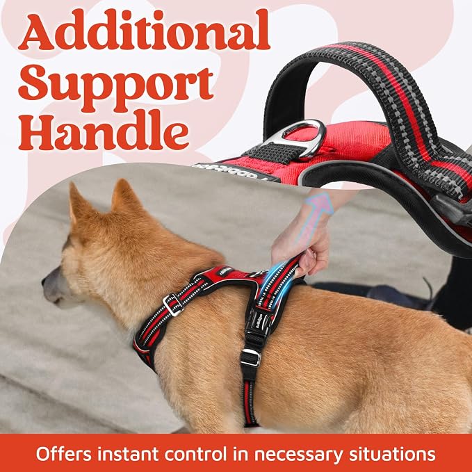 rabbitgoo Dog Harness for Large, No Pull 3 Buckles Easy On & Off | Soft Padded, Walking with Control Handle, Adjustable and Reflective, Red, X-Large - Image 4