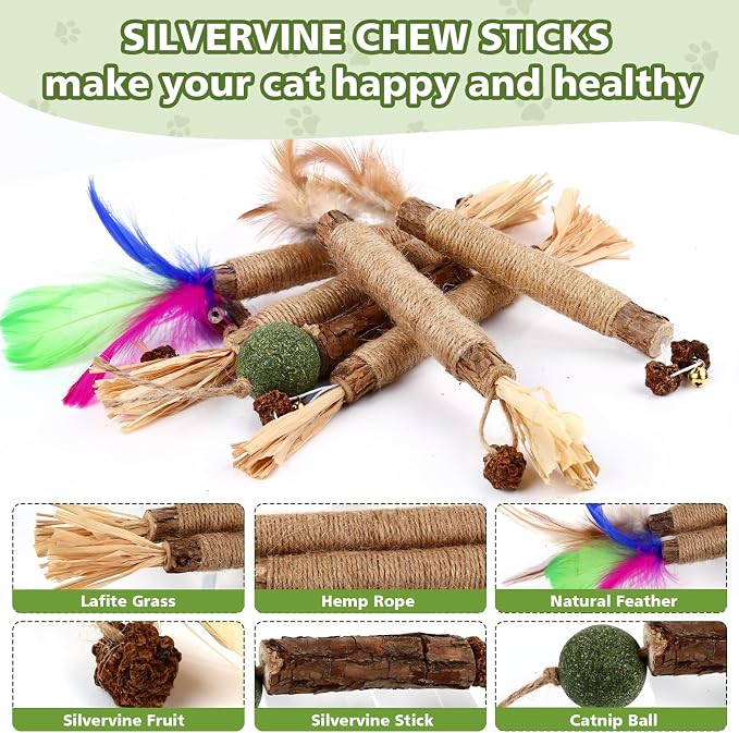 WOUSEDO 24 Pack Catnip Chew Toys with Silvervine Sticks for Cats | Natural cage balls & bell balls for indoor cats. Helps teeth cleaning, satisfies chewing instinct. Great for kittens & cats. - Image 3