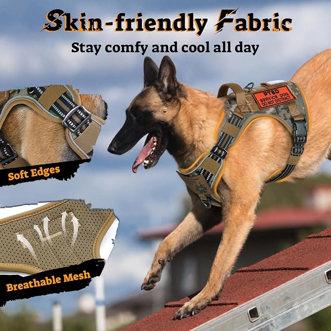 rabbitgoo Tactical Dog Harness for Large Dogs, No Pull Service Pet Vest | Military Molle System & Easy Control Handle, Adjustable and Reflective for Walking and Training, Desert Camo, Large - Image 4