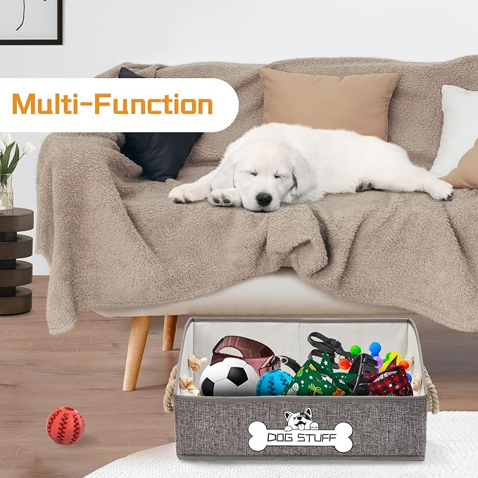 Dog Toy Basket, Storage Bin, Collapsible Box for Pet Accessories | Fabric Container With Handle, Trapezoid Holder for Small Medium dogs, Organizer for Living Room, Gray - Image 5