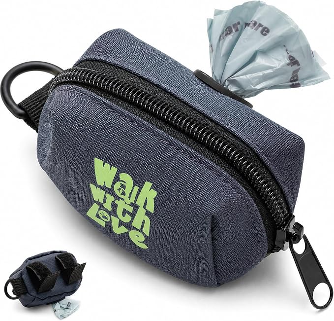 Dog Waste Bag Dispenser, Poop Bag Holders for Leashes, Dark Blue | Soft Fabric Zipper Small Dog Puppy Pouch for Leash Accessory Attachment, Doggy Poop Bag Holder for Travel, Dog Walking, Park by Komashr
