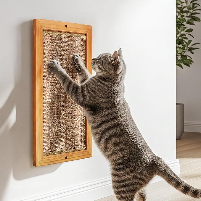 Large Cat Scratching Post for Indoor Cats - Wooden Sisal Cat Wall Scratcher, Vertical Floor or Wall Mounted Cat Scratch Pad, Furniture Protector for Adult Cats & Kittens by LSAIFATER