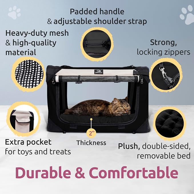Cat & Dog Pet Carrier, Soft-Sided, Large 24"x16"x16", Fits Large Cat, 2 Cats, or Medium Dog Comfortably, Great for Travel & Vet Visits, Privacy Windows, Removable Bed, Locking Zippers, Foldable - Image 6