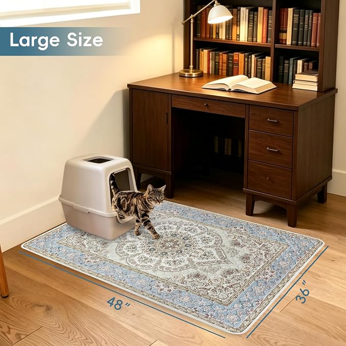 Cat Litter Mat 2 Pack, Reusable Large 36"x48" Kitty Litter Trapping Mat, Machine Washable Litter Mats for Cats, Waterproof & Non-Slip Compatible with Cat Box(Grey Medallion) - Image 2