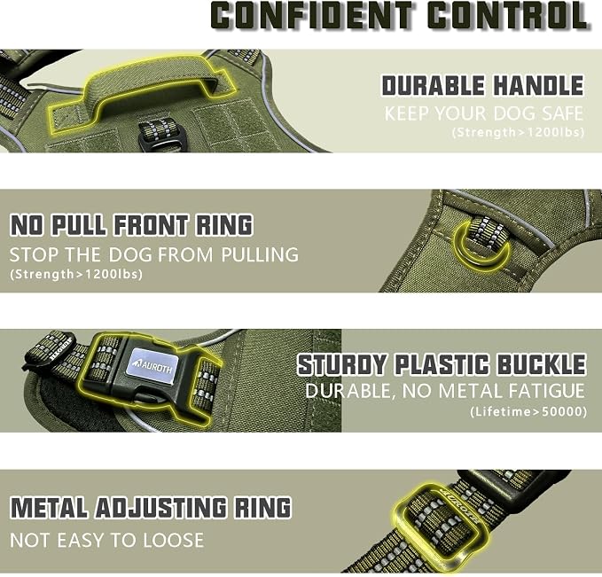 AUROTH Dog Harness for Large Dogs, No Pull Tactical Dog Vest with 2 Clips | Easy Control with handle, Adjustable, Reflective, Military K9, for German Shepherd Husky Walking, Deep Green, Large - Image 3