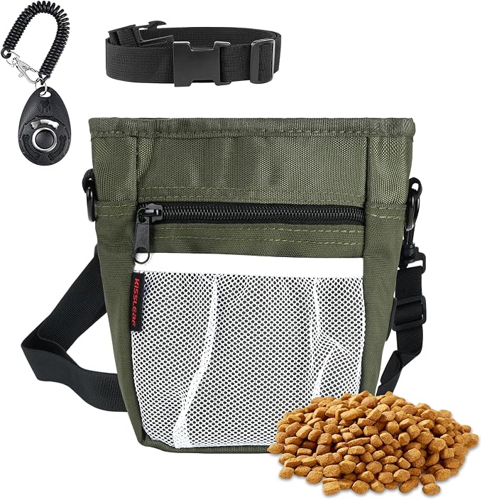 kissleaf Dog Treat Pouch, Magnetic Closure, Dog Clicker- Green | Dog Training Treat Pouch, Large Size, Nylon Material, Magnetic Closure & Clicker, for Walking, Obedience & Outdoor Use by kisslaef