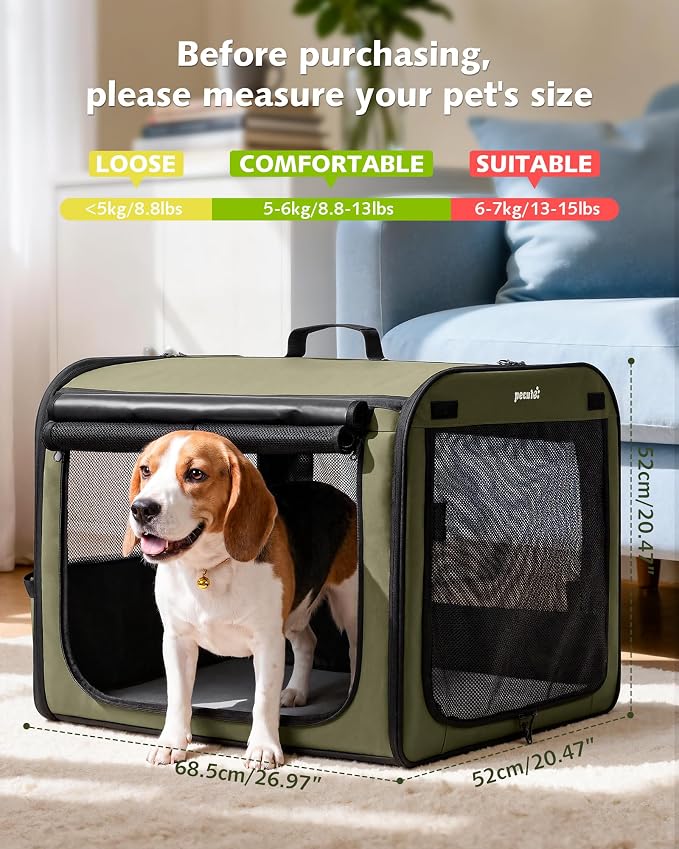 Dog Car Carrier Light Weight 27×20.5×20.5in, Foldable Dog Carrier, Gren | Easy to Assemble, Portable and Breathable Pet Carrier, Suitable for Indoor and Outdoor Use, Dog Travel Crate with Curtain - Image 8