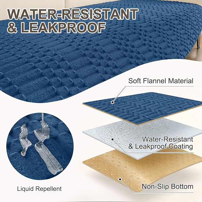 Smiry Waterproof Couch Covers for Dogs Washable, Non Slip Pet Sofa Cover | Plush Scratch Resistant Flannel Furniture Protector for Dogs, Navy, 36" x 63" - Image 3