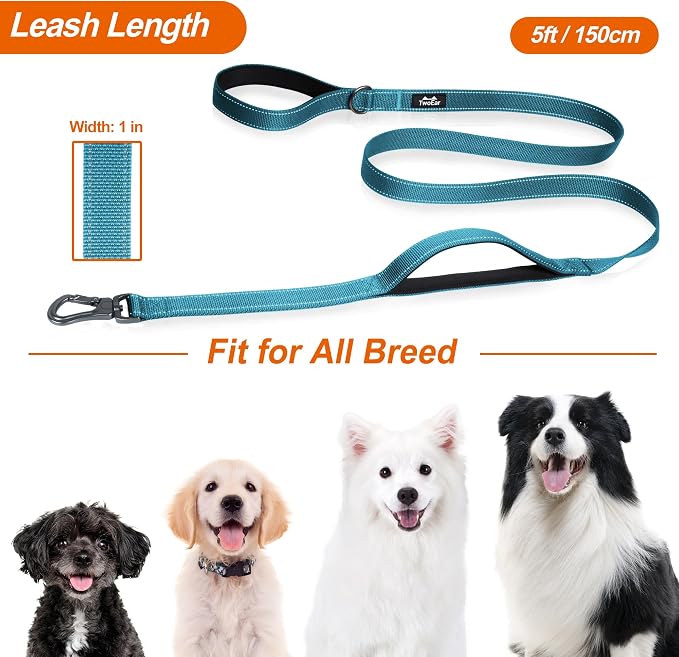 Twoear 5FT 1IN Heavy Duty Dog Leash for Large Dogs with 2 Padded Handles | Traffic Handle Extra Control, Auto Lock Hook, Strong Reflective Walking Leash for Night Safety, Medium and Large Breeds,Blue - Image 6