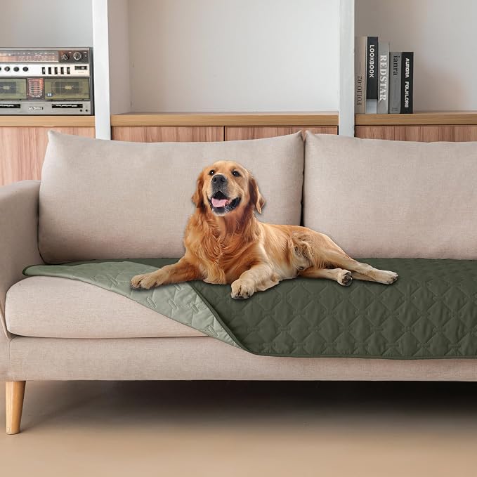 gogobunny Waterproof Blanket, Couch Covers for Dogs, Reversible Protector | 3X Stronger Leakproof, Scratch Proof Durable Furniture Protection, Stain Resistant, Washable, 30x70 Inch Dark/Light Olive by gogobunny