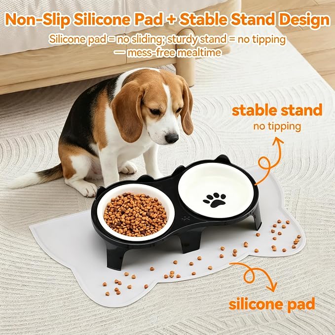 Ceramic Raised Dog Bowls for Small Medium Puppies, Non Slip Dual Feeding Dishes with Silicone Mat, 2 Pack Pet Food Water Bowls Suitable for Cats & Dogs, Black - Image 5