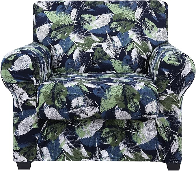 hyha Stretch Couch Covers, Chair/Sofa Covers, Armchair Slipcover for Dogs | Floral Pattern, Printed, 2 Pieces, Separate Couch Cushion Slipcover, Soft Chair Cover with Elastic Bottom for Pets (Armchair) by hyha