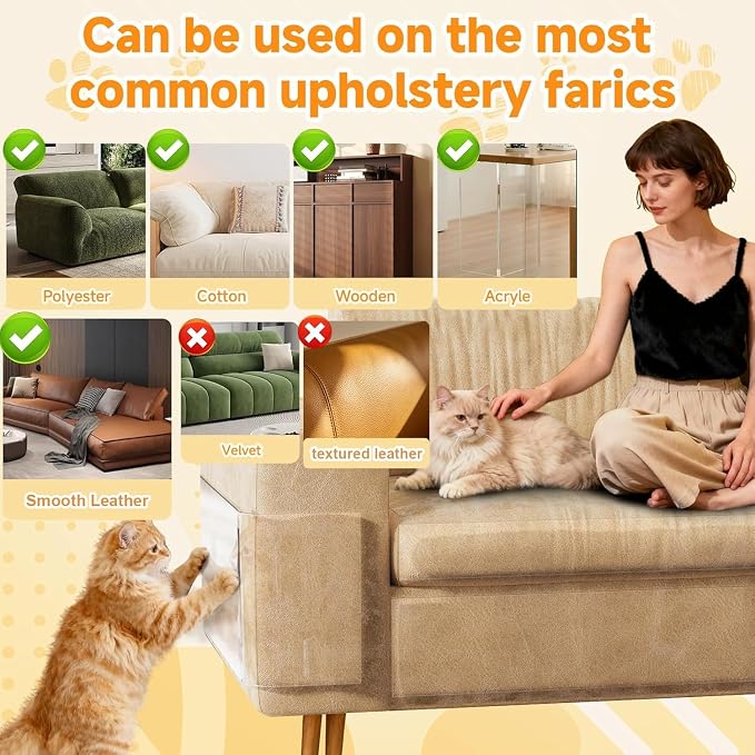Anti Cat Scratch Furniture Protector Clear Furniture Protectors from Cats Scratching Large Size 197''x 12''for Sofas Chairs Leather Couch Protector from Cat Claws for Doors Cat Scratch Deterrent Tape - Image 5