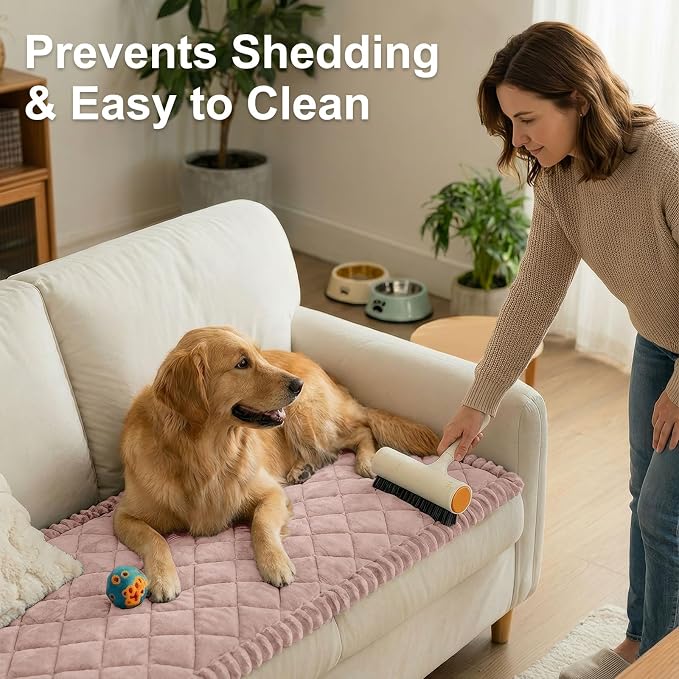 Smiry Non Slip Couch Cover for Dogs, Fuzzy Plush Pet Sofa Protector | Washable Furniture Cover for Large Dogs & Cats, Scratch & Dirt Resistant, For 3 Cushion Couch, Dusty Pink, 27.6"x82.7" - Image 8