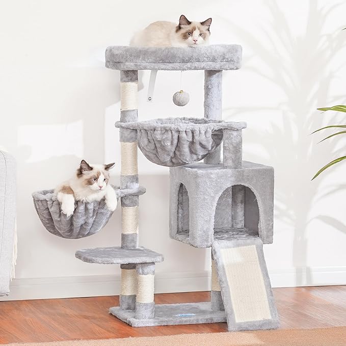 Hey-brother Cat Tree Tower with Large Bed, Hammocks, Scratcher, MPJ006SW | 35.4 Inches Cat House with Cozy Condo, Sisal Scratching Posts for Indoor Cats, Light Gray - Image 2