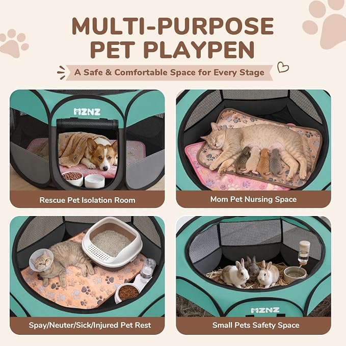Dog Cat Small Animal Puppy Playpen Crate with 2 Blankets, Medium, Blue | Portable Pop Up Pet Cage Enclosure Tent Kennel Indoor Outdoor with Carrying Case, No Assembly, Camping Use - Image 3