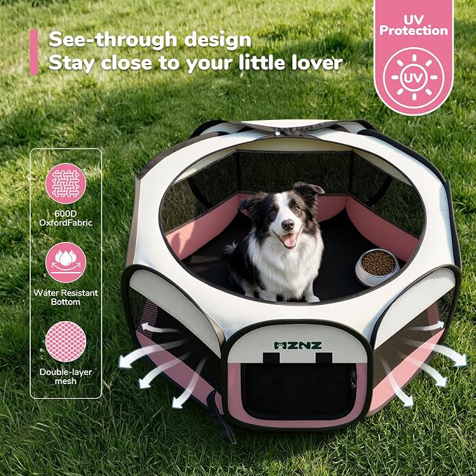 Dog Cat Small Animal Puppy Playpen Crate, Large, Pink | Portable Pop Up Pet Cage Enclosure Tent Kennel Indoor Outdoor with Carrying Case, No Assembly, Camping Use - Image 7