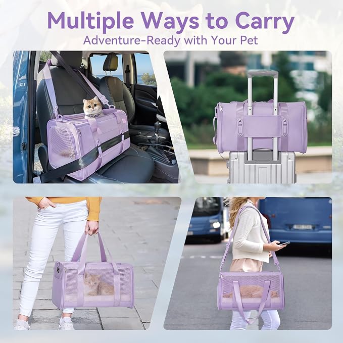 PETSFIT Large Cat Carrier with Patented Safety Buckles,Big Cats Up to 20 lb | Secure Carrier for Safe Driving, Lockable Zippers, Safety Tether, Travel Pet Carrier for Trips & Vet Visits, 19 x 12 x 12 - Image 8