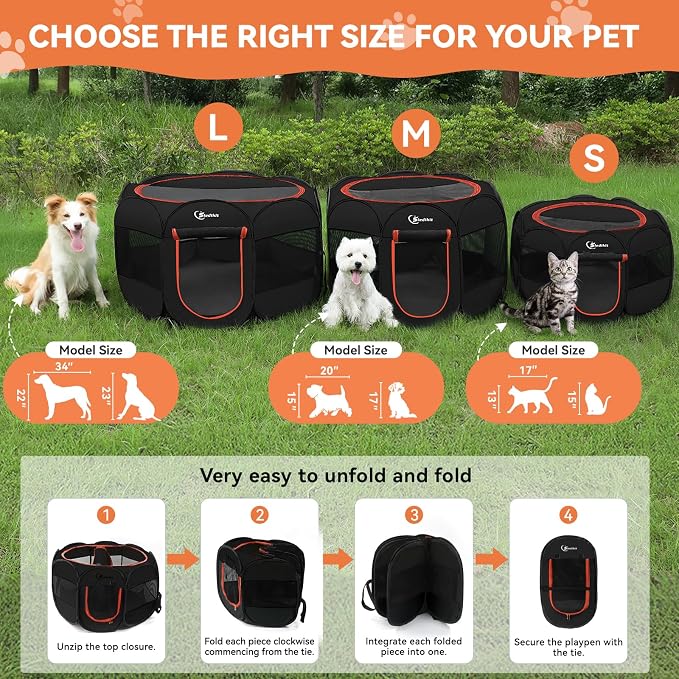 Siedihit Dog Playpen, Large Puppy Pet Playpen, Dog Crate Tent Cage Indoor | Outdoor, Portable Pop Up Dogs Kennel Playpen with Carrying Case for Dogs/Cats/Rabbits, Black - Image 8