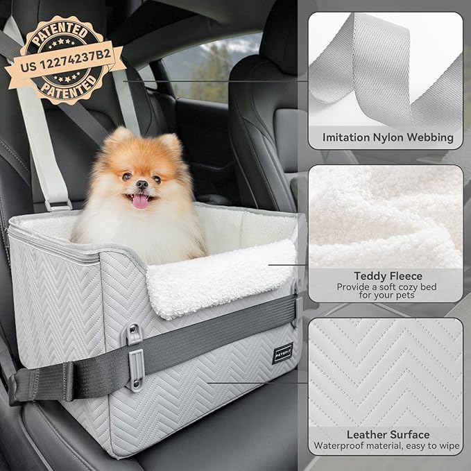 PETSFIT Dog Booster Car Seat, Waterproof PU Leather Dog Car Seats for Small Dogs with Patent Safe Buckles, Clip-On Leash, Pet Car Seat for Small Pets Up to 25lbs (Cool Grey) - Image 4