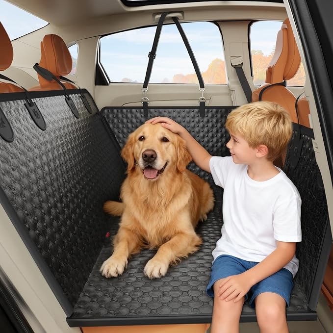 Dog Car Seat Cover with PU Leather Updated,Hard Bottom & Mesh Window, Waterproof Dog Car Seat Cover for Back Seat, Cat-Scratch Resistant Fabric,Backseat Cover for Dogs for Car SUV and Trucks by Unknown