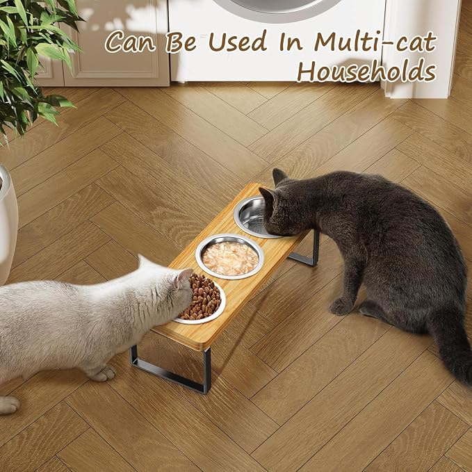 2 Pack Elevated Cat Bowls with 3 Stainless Steel Bowls | 10° Tilted Anti-Vomiting Raised Cat Food Bowl for Small Cats and Puppies Pet Bowl with Stand - Image 5